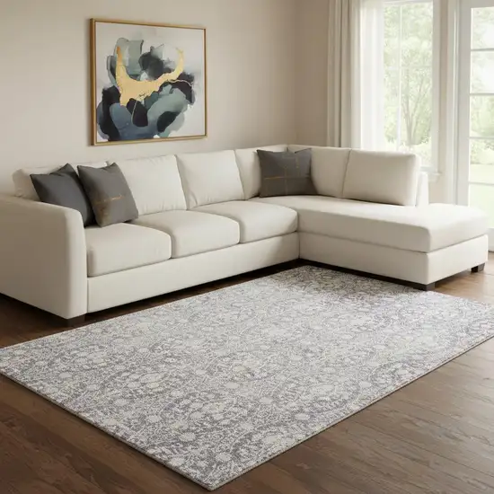 8' Plum And Ivory Damask Washable Area Rug With UV Protection Photo 2