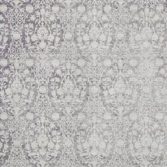 8' Plum And Ivory Damask Washable Area Rug With UV Protection Photo 2