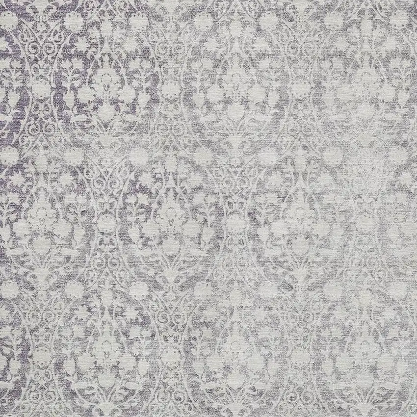 8' Plum And Ivory Damask Washable Area Rug With UV Protection Photo 2