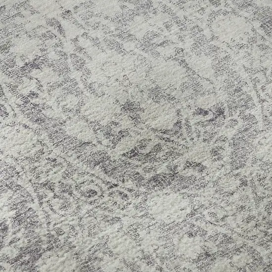 8' Plum And Ivory Damask Washable Area Rug With UV Protection Photo 9