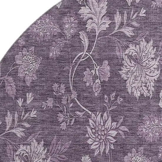 8' Plum And Ivory Floral Washable Round Rug With UV Protection Photo 3