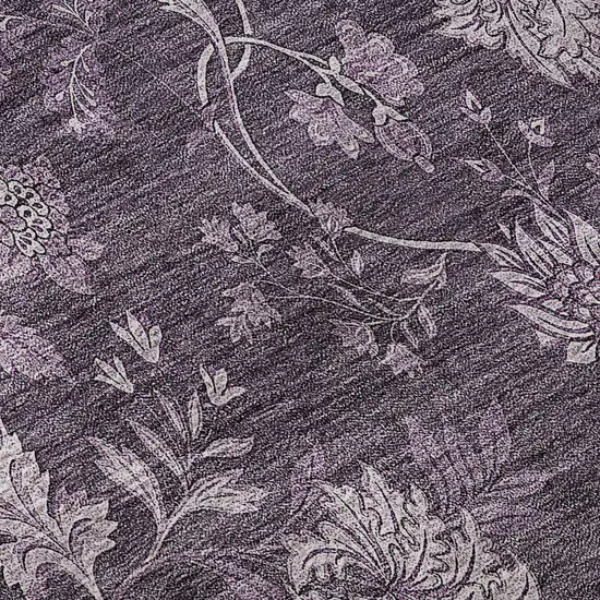 8' Plum And Ivory Floral Washable Round Rug With UV Protection Photo 8