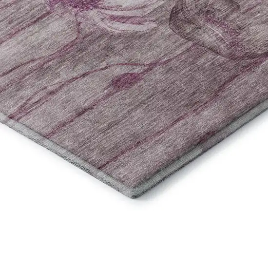 8' Plum And Ivory Floral Washable Round Rug With UV Protection Photo 6