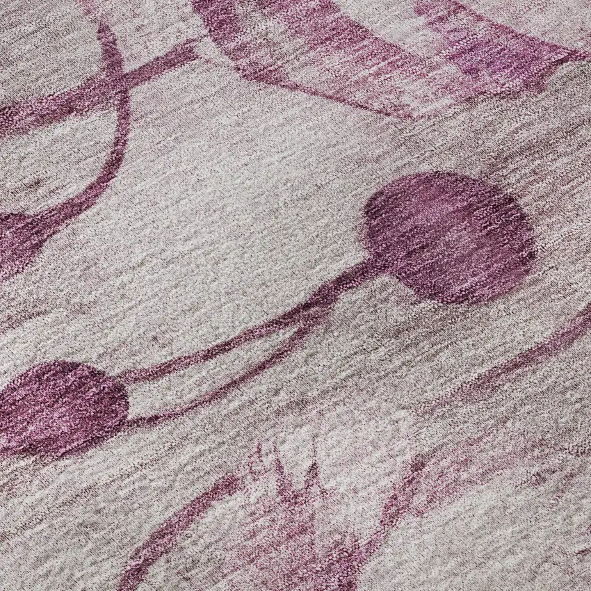 8' Plum And Ivory Floral Washable Round Rug With UV Protection Photo 9