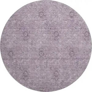 Photo of 8' Plum And Ivory Floral Washable Round Rug With UV Protection