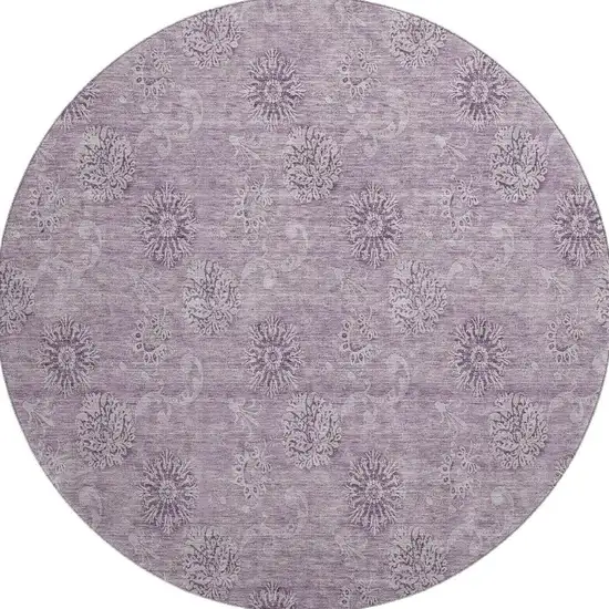 8' Plum And Ivory Floral Washable Round Rug With UV Protection Photo 4