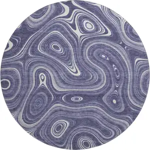 Photo of 8' Plum And Ivory Geometric Washable Round Rug With UV Protection
