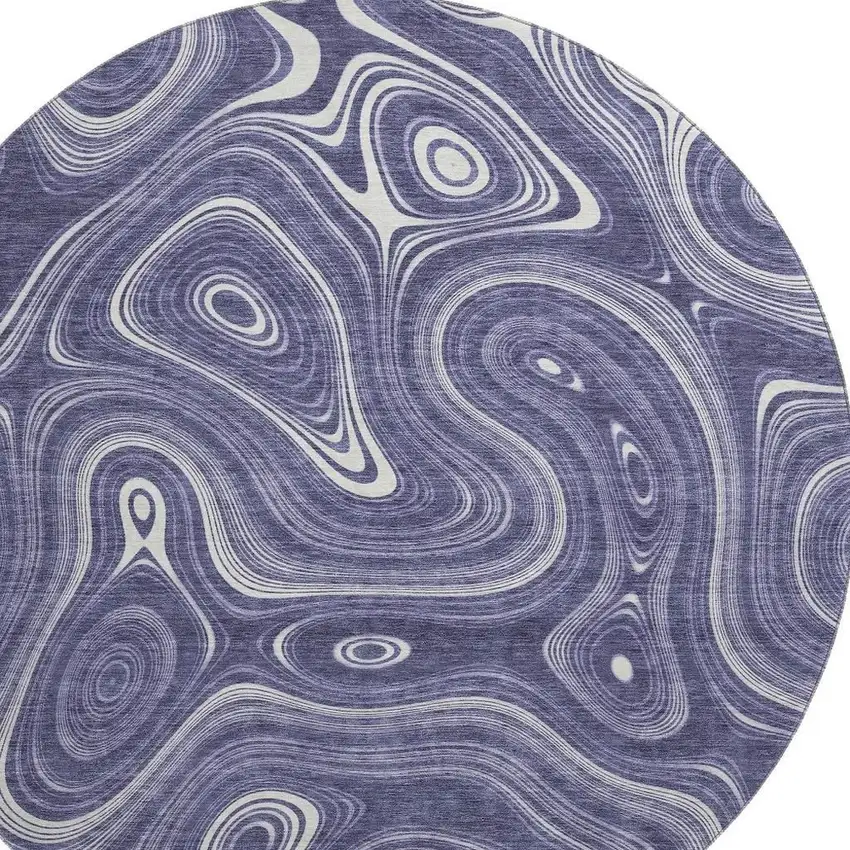 8' Plum And Ivory Geometric Washable Round Rug With UV Protection Photo 4