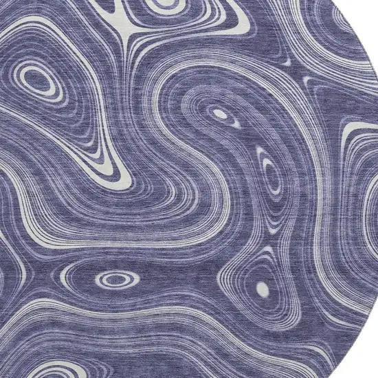 8' Plum And Ivory Geometric Washable Round Rug With UV Protection Photo 3