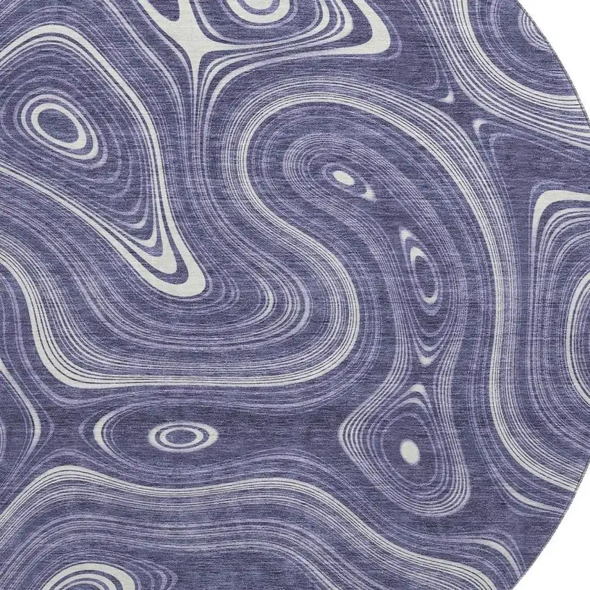 8' Plum And Ivory Geometric Washable Round Rug With UV Protection Photo 3