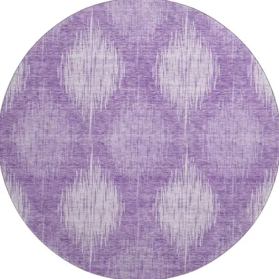8' Plum And Ivory Ikat Washable Round Rug With UV Protection Photo 4