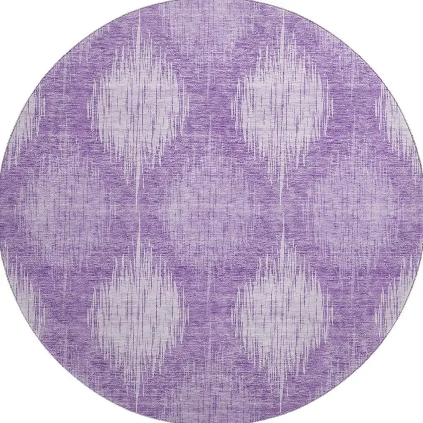 8' Plum And Ivory Ikat Washable Round Rug With UV Protection Photo 4