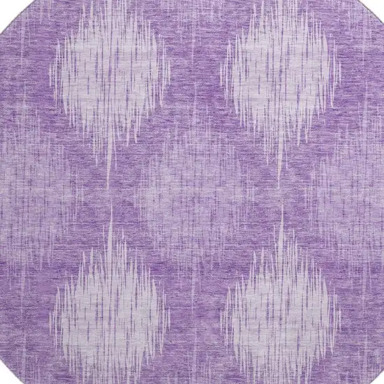 8' Plum And Ivory Ikat Washable Round Rug With UV Protection Photo 3