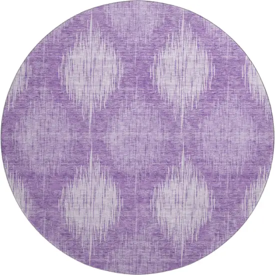 8' Plum And Ivory Ikat Washable Round Rug With UV Protection Photo 1