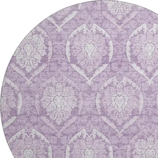 8' Plum And Ivory Medallion Washable Round Rug With UV Protection Photo 3