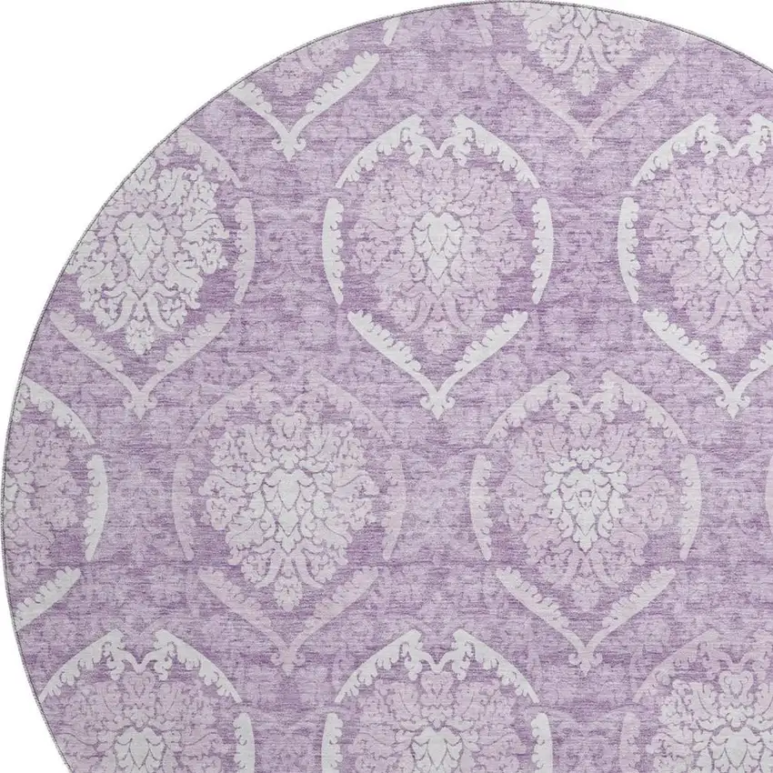 8' Plum And Ivory Medallion Washable Round Rug With UV Protection Photo 3