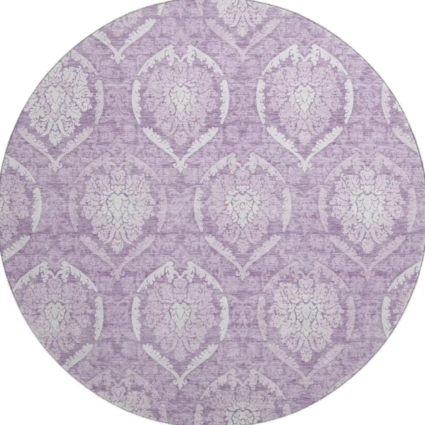 8' Plum And Ivory Medallion Washable Round Rug With UV Protection Photo 4