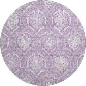 Photo of 8' Plum And Ivory Medallion Washable Round Rug With UV Protection