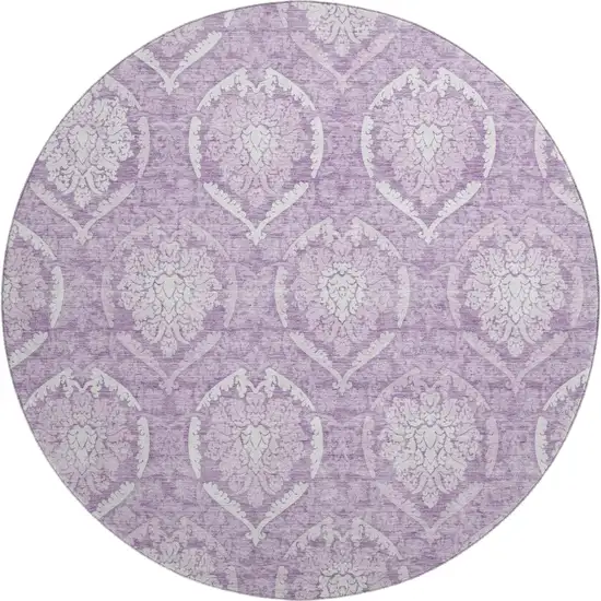 8' Plum And Ivory Medallion Washable Round Rug With UV Protection Photo 1