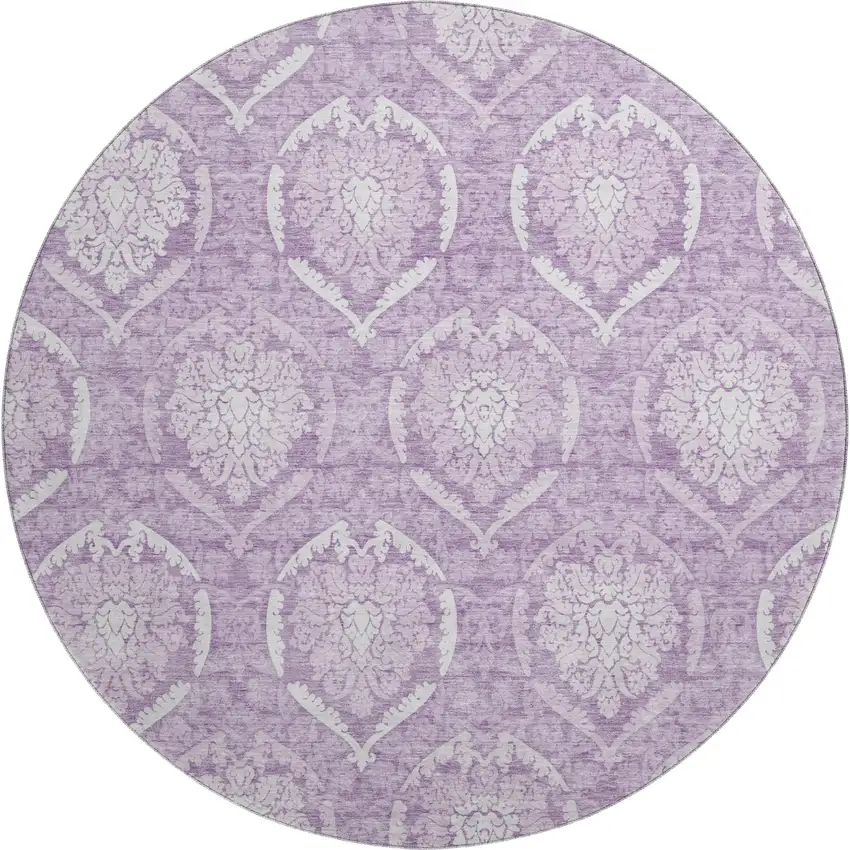 8' Plum And Ivory Medallion Washable Round Rug With UV Protection Photo 1