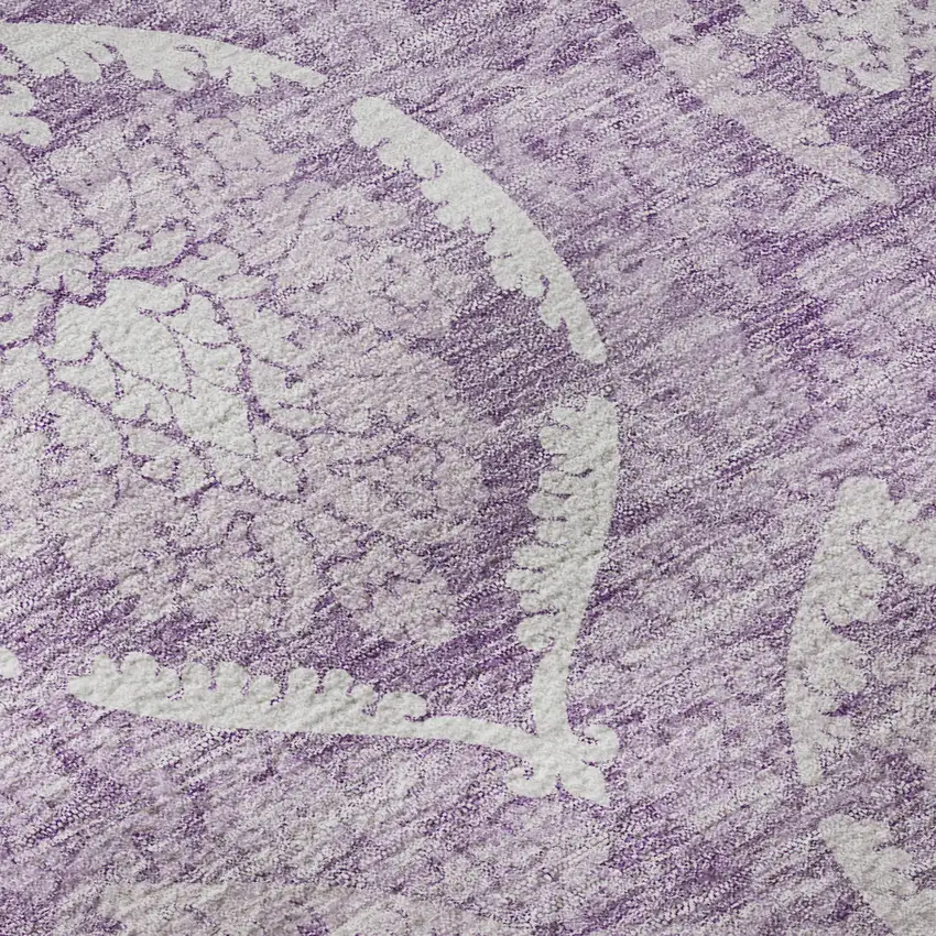 8' Plum And Ivory Medallion Washable Round Rug With UV Protection Photo 9