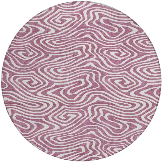 8' Plum And Ivory Round Abstract Washable Indoor Outdoor Area Rug Photo 2
