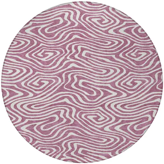 8' Plum And Ivory Round Abstract Washable Indoor Outdoor Area Rug Photo 6