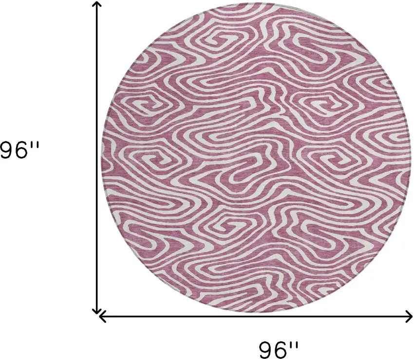 8' Plum And Ivory Round Abstract Washable Indoor Outdoor Area Rug Photo 3