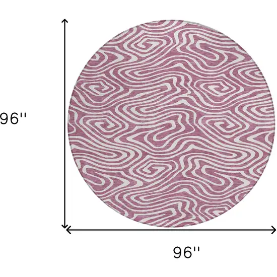 8' Plum And Ivory Round Abstract Washable Indoor Outdoor Area Rug Photo 3
