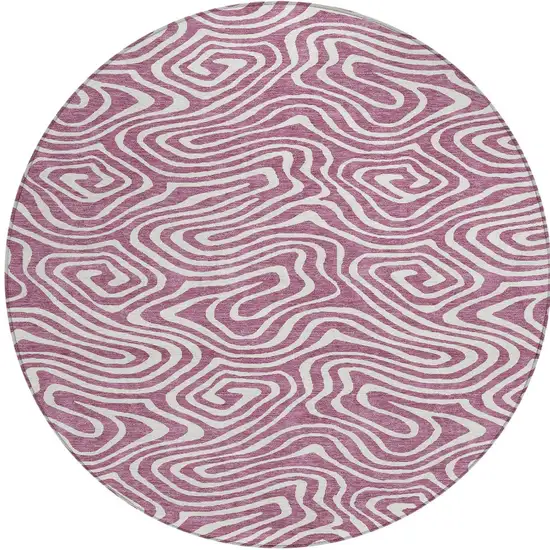 8' Plum And Ivory Round Abstract Washable Indoor Outdoor Area Rug Photo 5