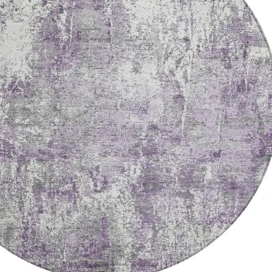 8' Plum And Ivory Round Abstract Washable Indoor Outdoor Area Rug Photo 7