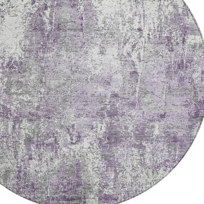 8' Plum And Ivory Round Abstract Washable Indoor Outdoor Area Rug Photo 7