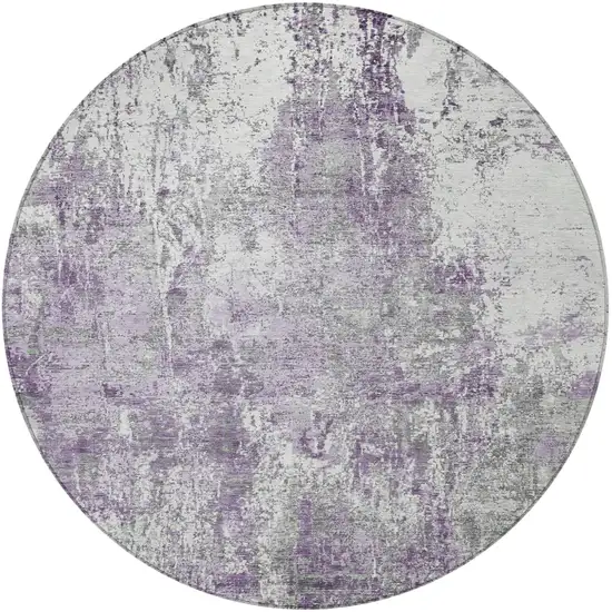 8' Plum And Ivory Round Abstract Washable Indoor Outdoor Area Rug Photo 3