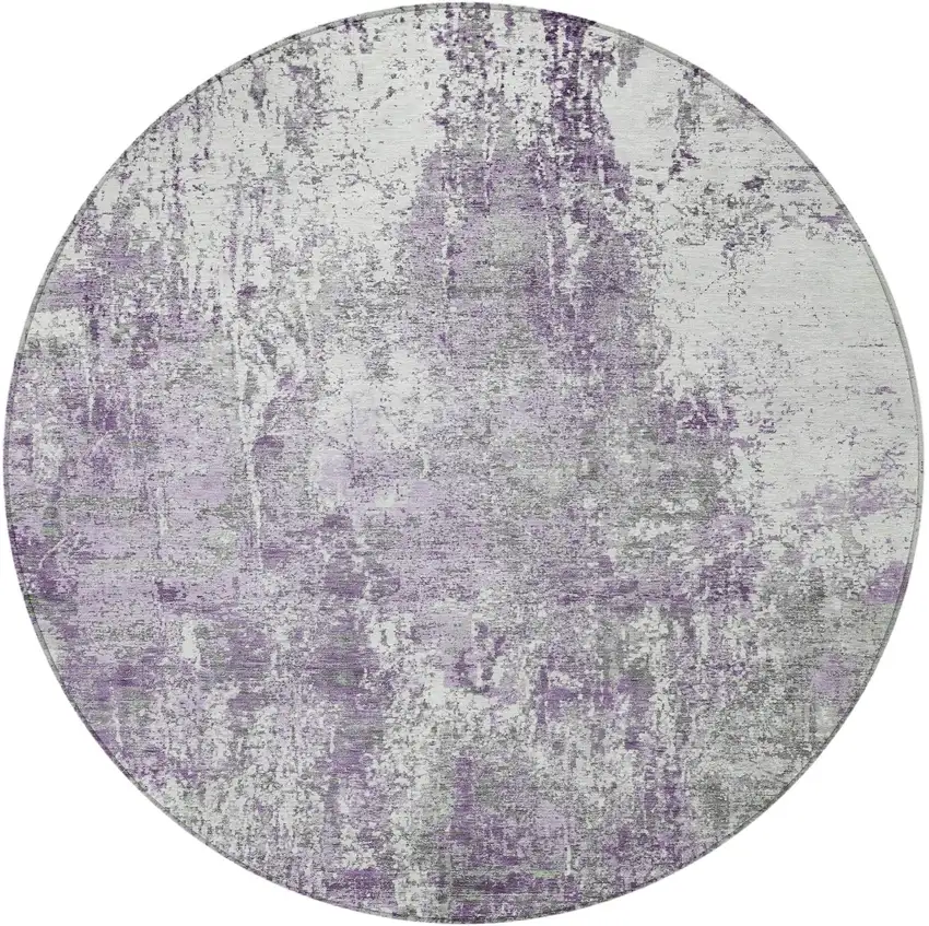 8' Plum And Ivory Round Abstract Washable Indoor Outdoor Area Rug Photo 3