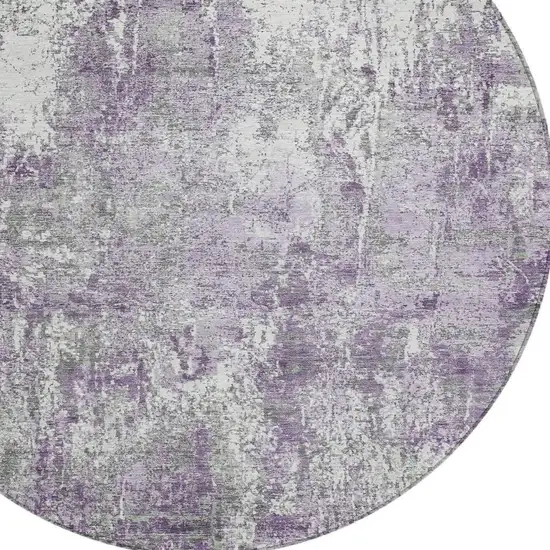 8' Plum And Ivory Round Abstract Washable Indoor Outdoor Area Rug Photo 4