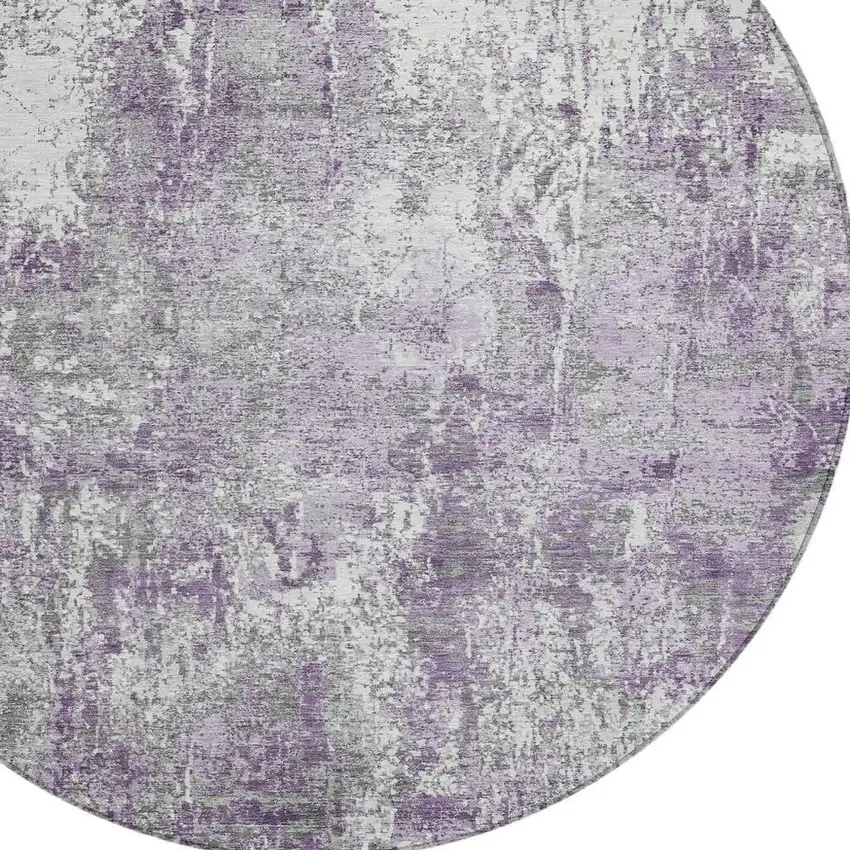 8' Plum And Ivory Round Abstract Washable Indoor Outdoor Area Rug Photo 4