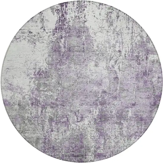 8' Plum And Ivory Round Abstract Washable Indoor Outdoor Area Rug Photo 1