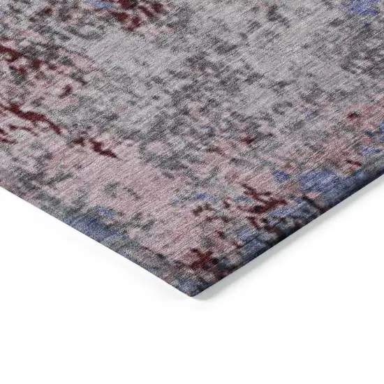 8' Plum And Ivory Round Abstract Washable Indoor Outdoor Area Rug Photo 7