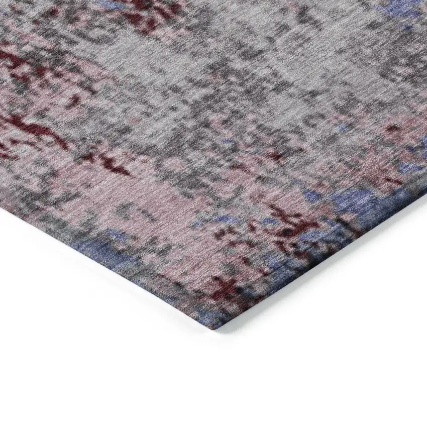 8' Plum And Ivory Round Abstract Washable Indoor Outdoor Area Rug Photo 7