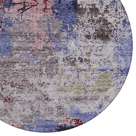 8' Plum And Ivory Round Abstract Washable Indoor Outdoor Area Rug Photo 4