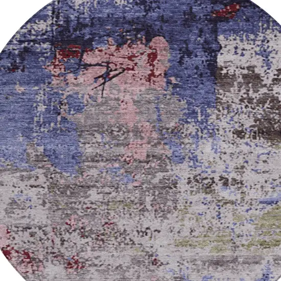 8' Plum And Ivory Round Abstract Washable Indoor Outdoor Area Rug Photo 8