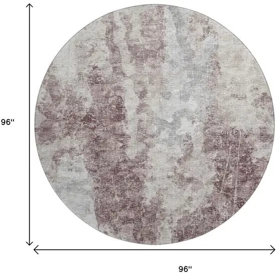 8' Plum And Ivory Round Abstract Washable Indoor Outdoor Area Rug Photo 3