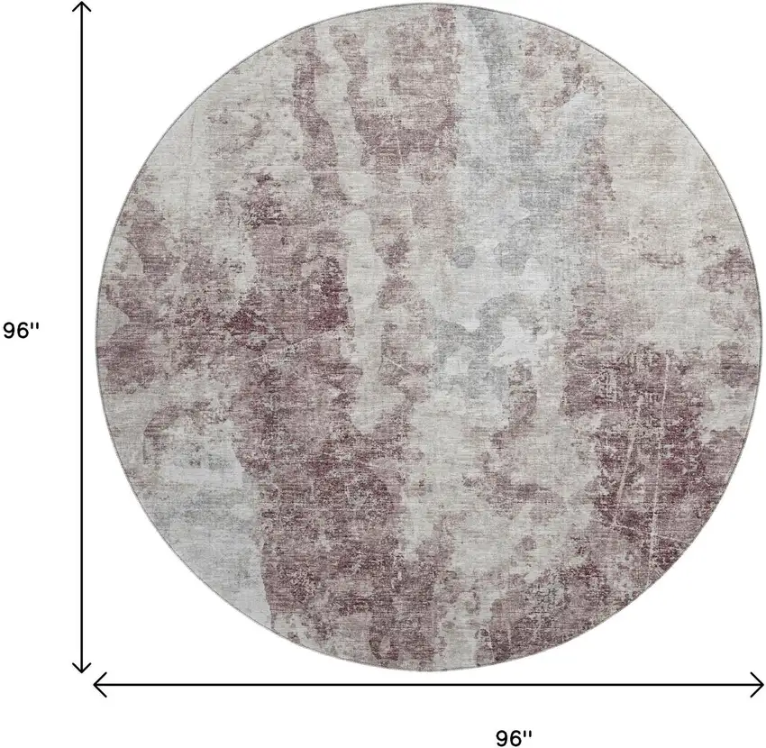 8' Plum And Ivory Round Abstract Washable Indoor Outdoor Area Rug Photo 3
