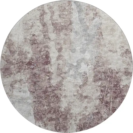 8' Plum And Ivory Round Abstract Washable Indoor Outdoor Area Rug Photo 2