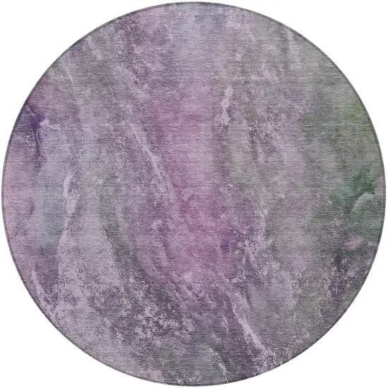 8' Plum And Ivory Round Abstract Washable Indoor Outdoor Area Rug Photo 4