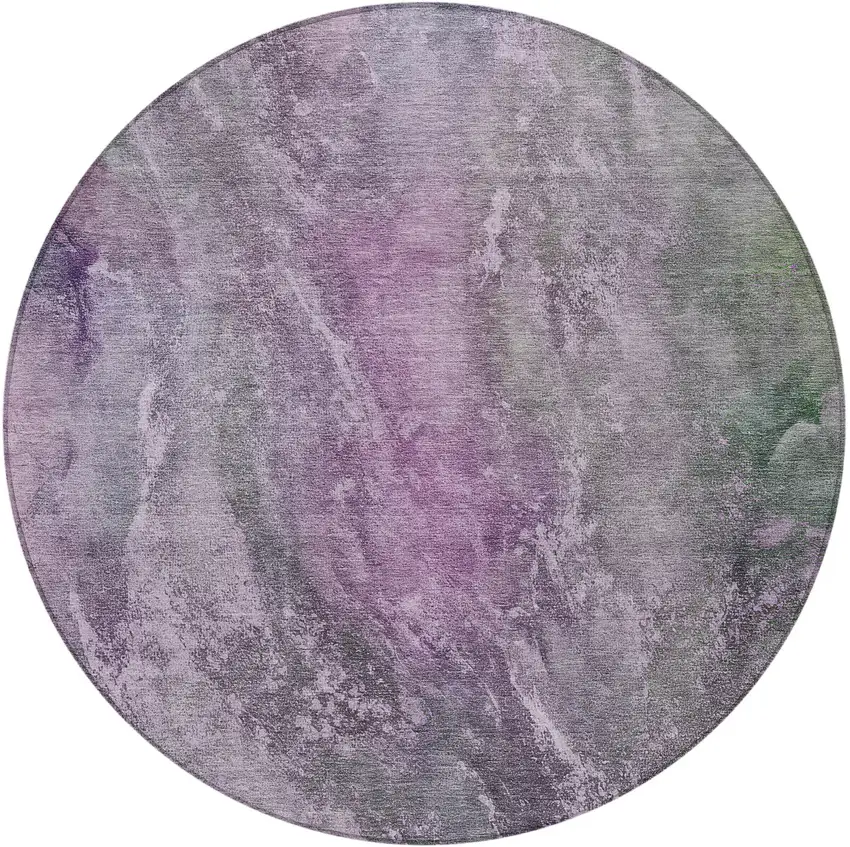 8' Plum And Ivory Round Abstract Washable Indoor Outdoor Area Rug Photo 4