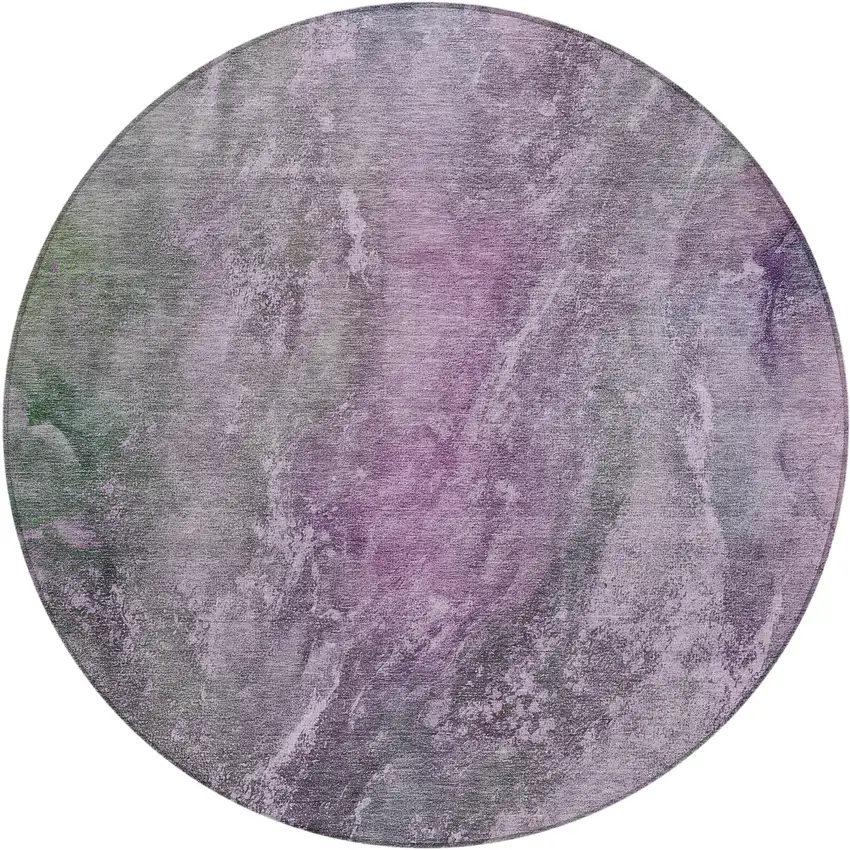 8' Plum And Ivory Round Abstract Washable Indoor Outdoor Area Rug Photo 2