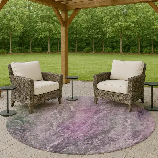 8' Plum And Ivory Round Abstract Washable Indoor Outdoor Area Rug Photo 7