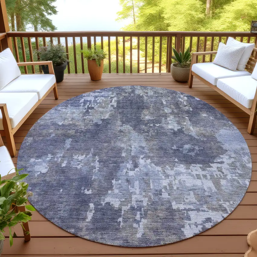 8' Plum And Ivory Round Abstract Washable Indoor Outdoor Area Rug Photo 4
