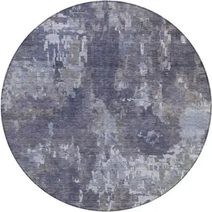 Photo of 8' Plum And Ivory Round Abstract Washable Indoor Outdoor Area Rug